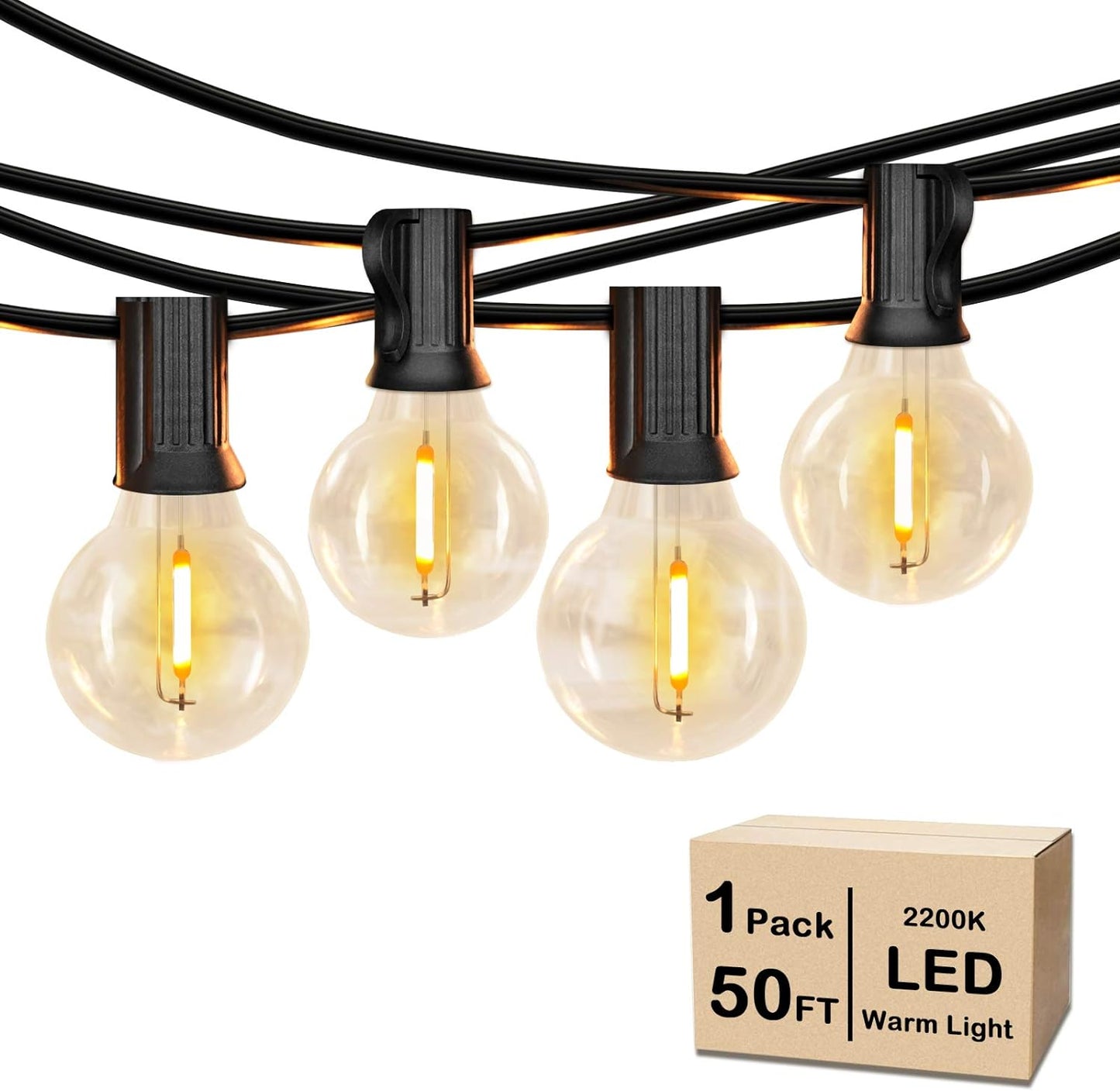 50FT Shatterproof LED G40 Globe String Lights with 52 Dimmable Edison Bulbs - Waterproof Outdoor Patio Lighting for Weddings, Parties, and Cafes