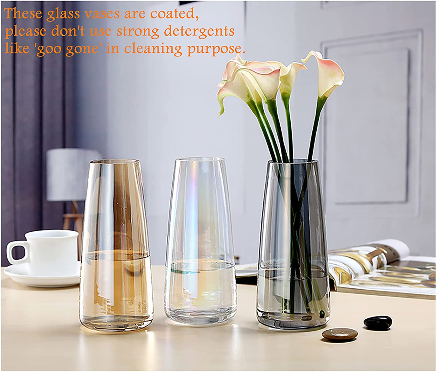 Contemporary Amber Crystal Glass Vase for Home and Office Decor
