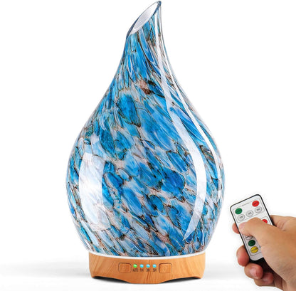 280ml Essential Oil Diffuser - Color Changing Glass Aromatherapy Ultrasonic Cool Mist Humidifier with Remote Control, 7-Hour Runtime, Waterless Auto-Off (Light Blue)