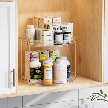2-Tier Rotating Lazy Susan Turntable Organizer - 9.25'' Clear Spice Rack for Kitchen, Pantry, Bathroom, and Vanity Storage