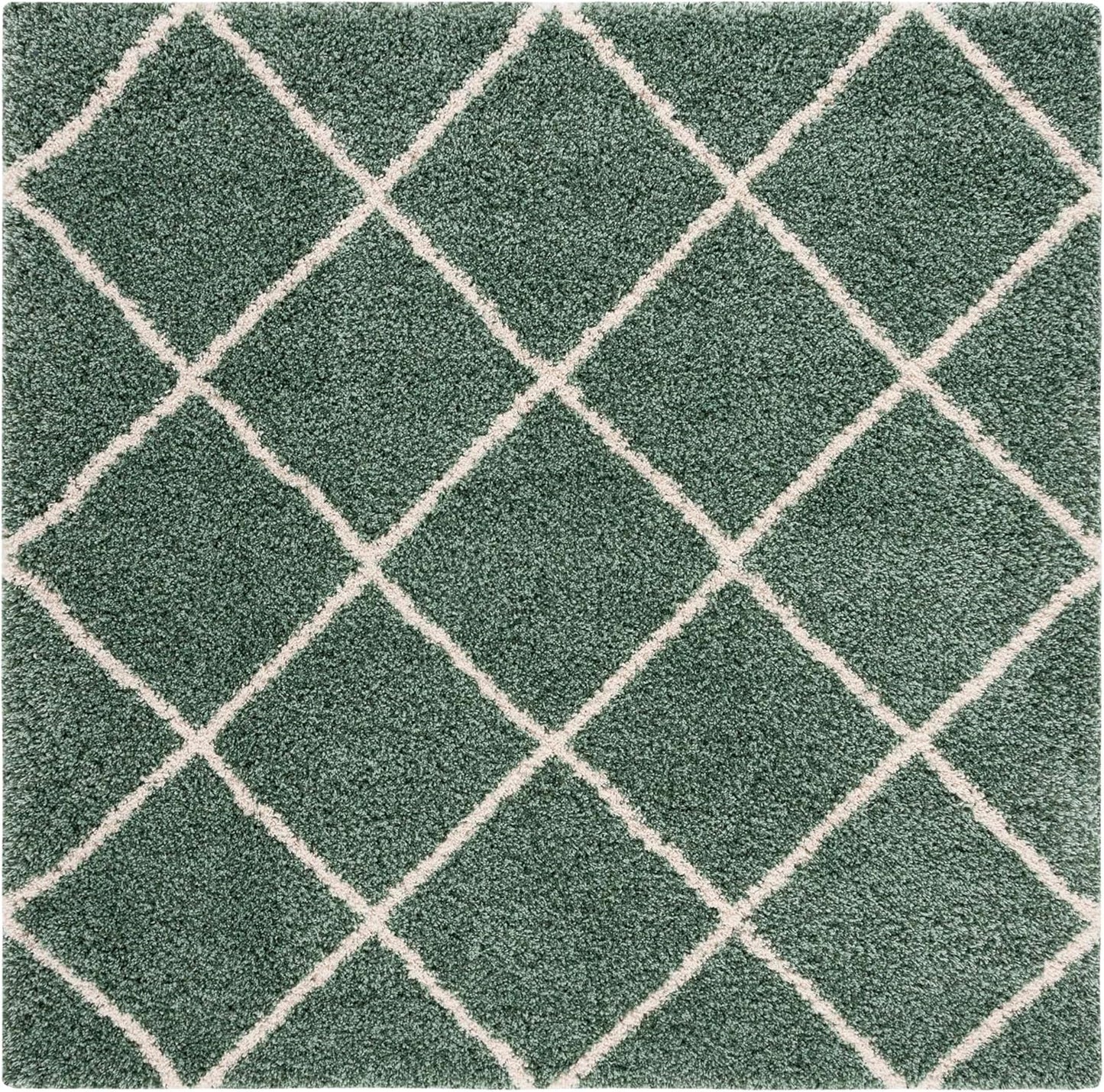 SAFAVIEH Hudson Shag Collection 7' Square Area Rug in Green & Ivory, Modern Trellis Design, Non-Shedding, Easy Care, 2-Inch Thickness, Ideal for High Traffic Areas in Living Room and Bedroom (SGH281Y)