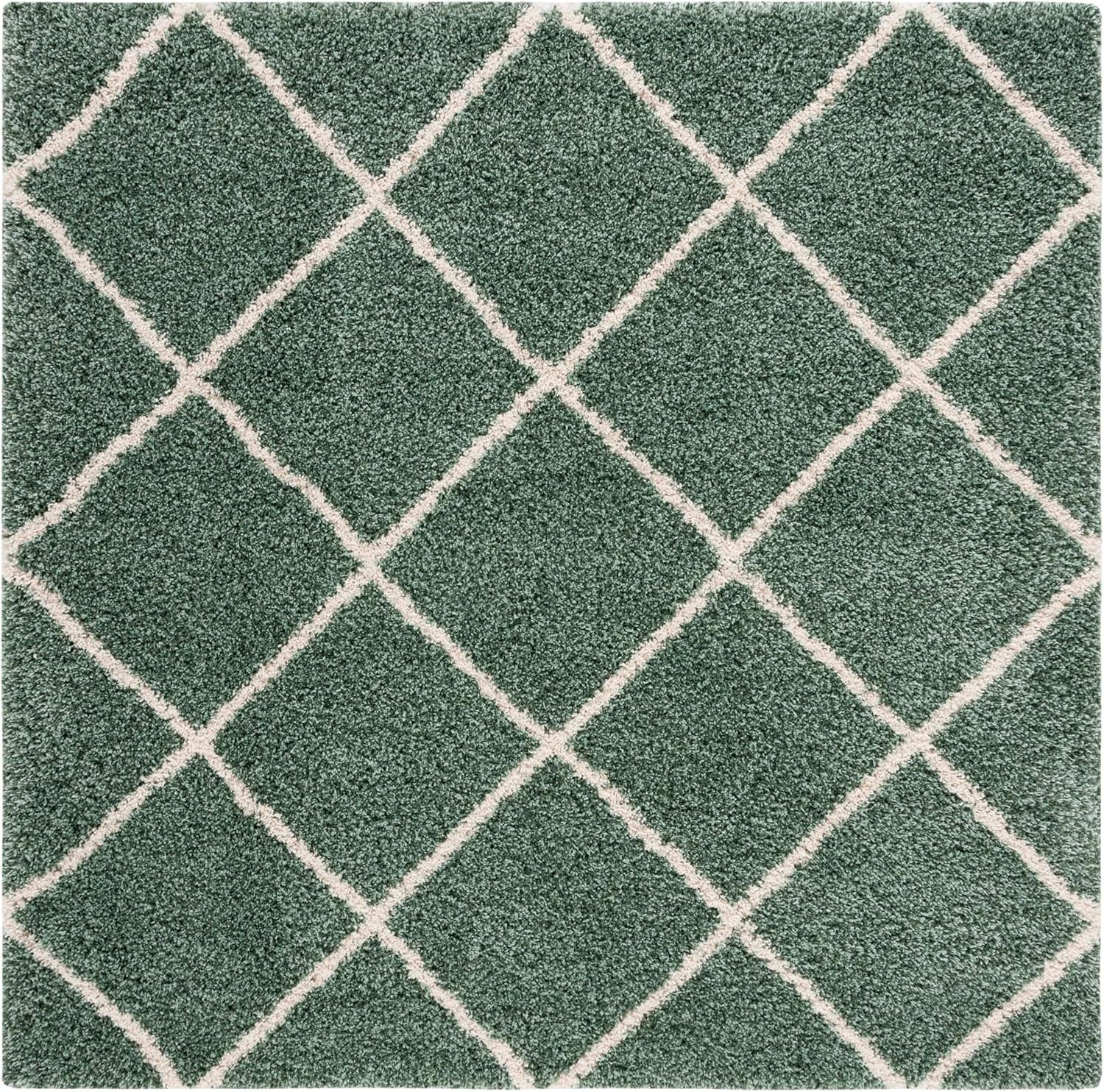 SAFAVIEH Hudson Shag Collection 7' Square Area Rug in Green & Ivory, Modern Trellis Design, Non-Shedding, Easy Care, 2-Inch Thickness, Ideal for High Traffic Areas in Living Room and Bedroom (SGH281Y)