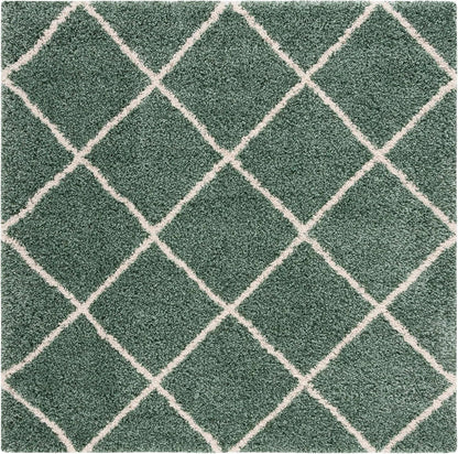 SAFAVIEH Hudson Shag Collection 7' Square Area Rug in Green & Ivory, Modern Trellis Design, Non-Shedding, Easy Care, 2-Inch Thickness, Ideal for High Traffic Areas in Living Room and Bedroom (SGH281Y)