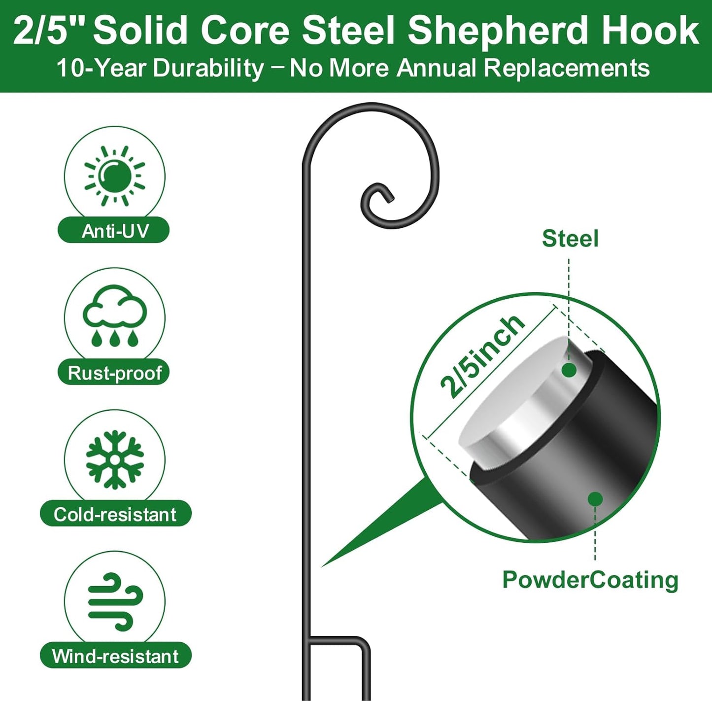 48-Inch Heavy-Duty Shepherd Hooks - Set of 2, No Assembly Required, Ideal for Garden Plants, Bird Feeders, Lanterns, and Wedding Decor