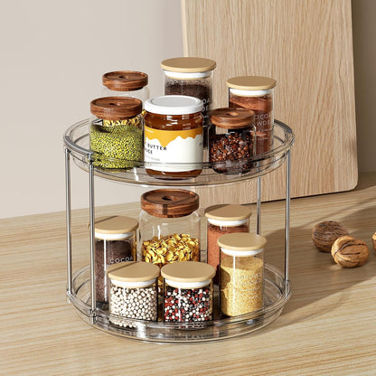 2-Tier Rotating Lazy Susan Turntable Organizer - 9.25'' Clear Spice Rack for Kitchen, Pantry, Bathroom, and Vanity Storage