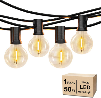 50FT Shatterproof LED G40 Globe String Lights with 52 Dimmable Edison Bulbs - Waterproof Outdoor Patio Lighting for Weddings, Parties, and Cafes