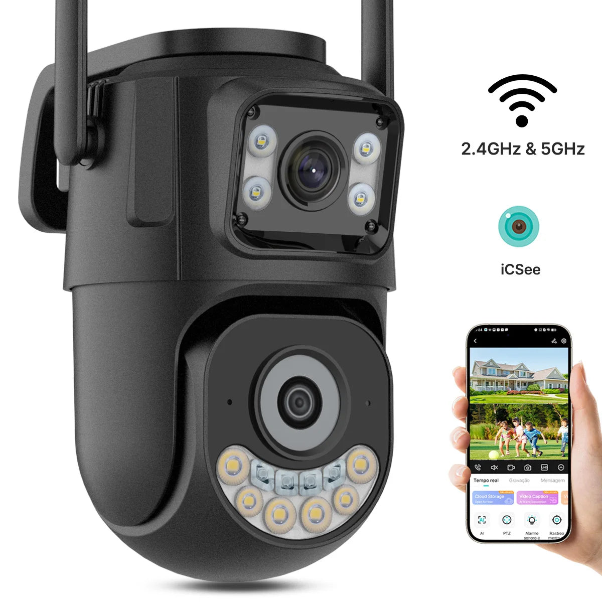 High-Performance Dual Lens WiFi PTZ Security Camera with Auto Tracking for Outdoor Surveillance and Dual Band Connectivity