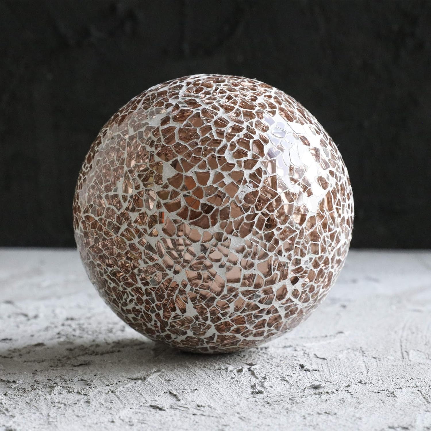 Set of 3 Rose Gold Glass Mosaic Decorative Balls - 4" Diameter Table Centerpiece for Coffee Table and Home Decor