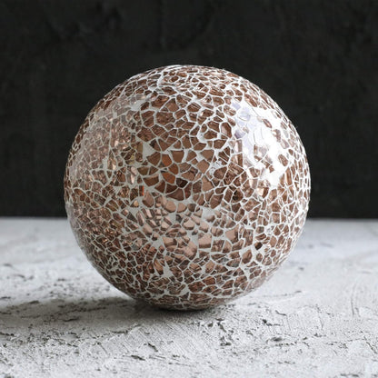 Set of 3 Rose Gold Glass Mosaic Decorative Balls - 4" Diameter Table Centerpiece for Coffee Table and Home Decor