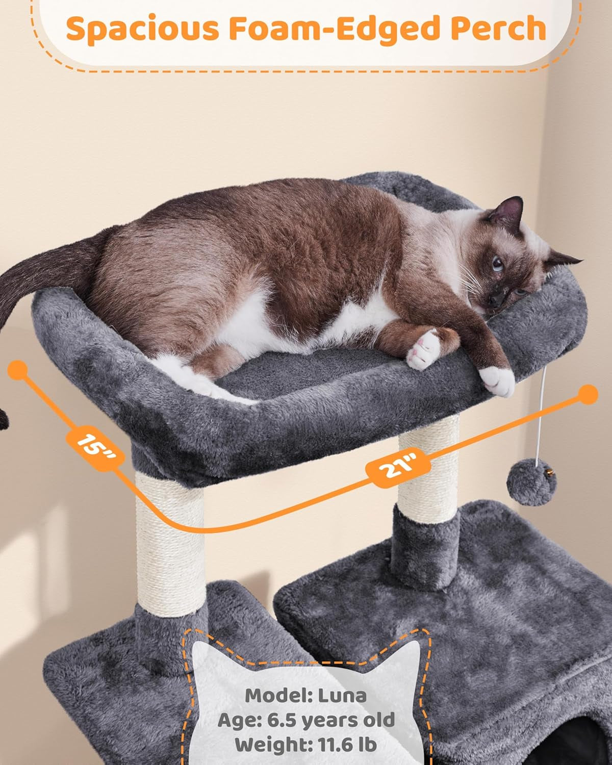 Yaheetech 63-Inch Large Cat Tree for Heavy Cats up to 22 lbs, Stable Design with Condo and Hammock, Space-Saving Solution for Indoor Multi-Pet Homes, Reduces Furniture Scratching