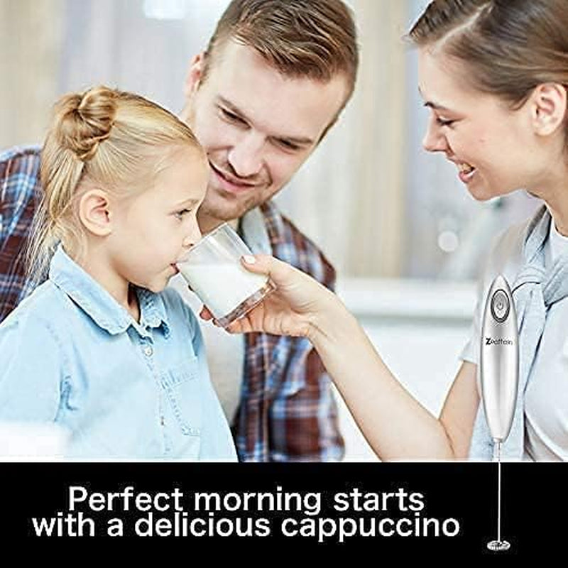 Handheld Electric Milk Frother and Whisk - Battery Operated Foam Maker for Cappuccino, Latte, Coffee, Matcha, and More - Silver