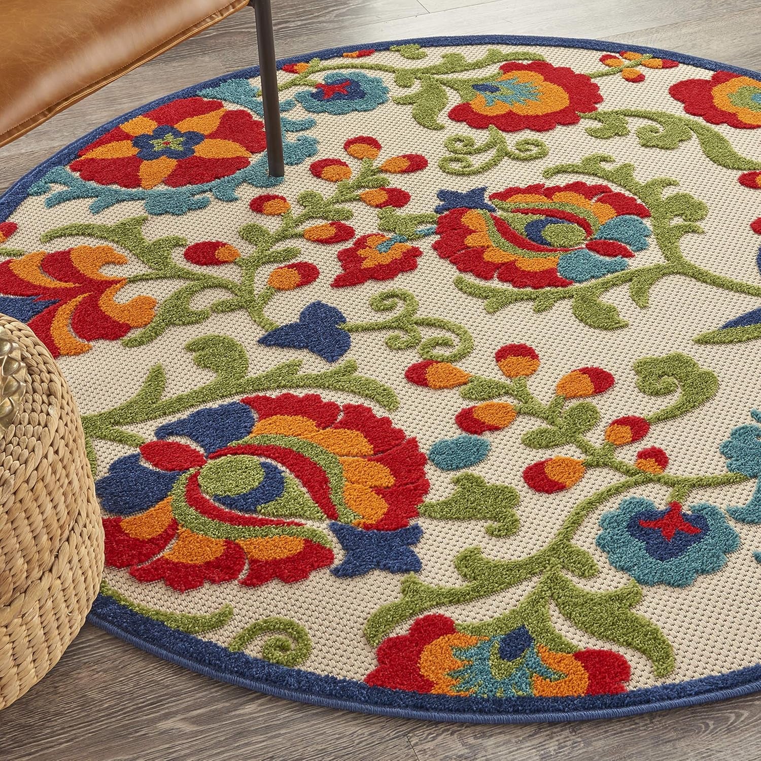 Home Aloha Multicolor 4' Round Area Rug - Easy to Clean, Non-Shedding, Ideal for Bedroom, Living Room, Dining Room, and Kitchen