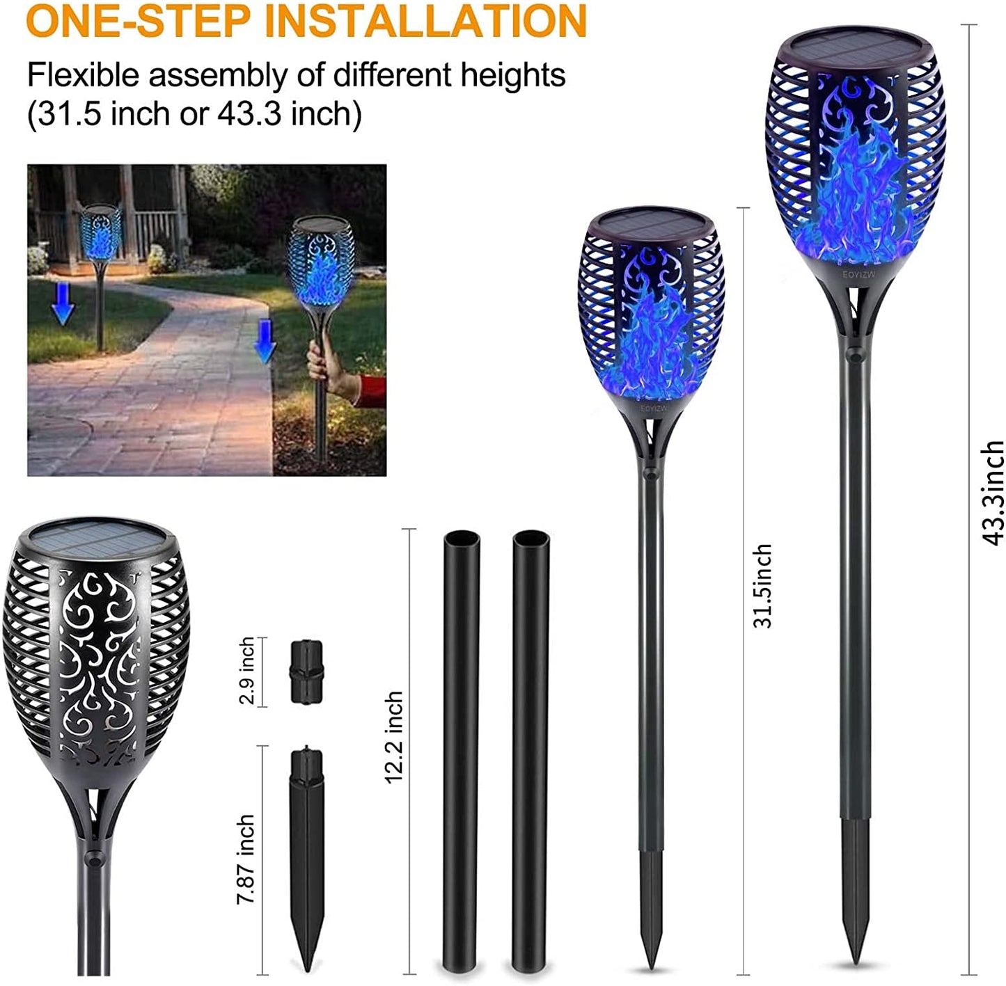 Premium 4-Pack Solar Torch Lights with Flickering Flame - 99 LEDs Outdoor Decor, IP65 Waterproof Garden Lights for Halloween and Yard Decoration