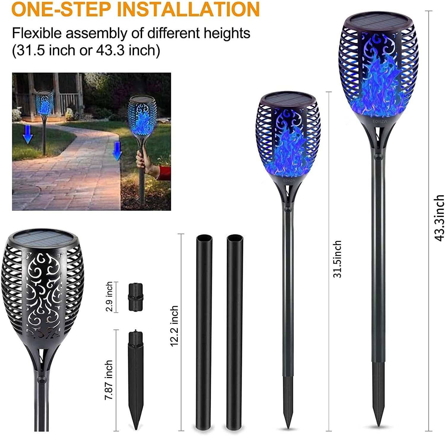 Premium 4-Pack Solar Torch Lights with Flickering Flame - 99 LEDs Outdoor Decor, IP65 Waterproof Garden Lights for Halloween and Yard Decoration