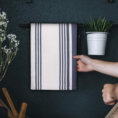 100% Cotton Kitchen Towels Set (3-Pack) - Highly Absorbent Dish Cloths (20”x30”) with Hanging Loop for Efficient Drying and Cleaning - Blue and White Design