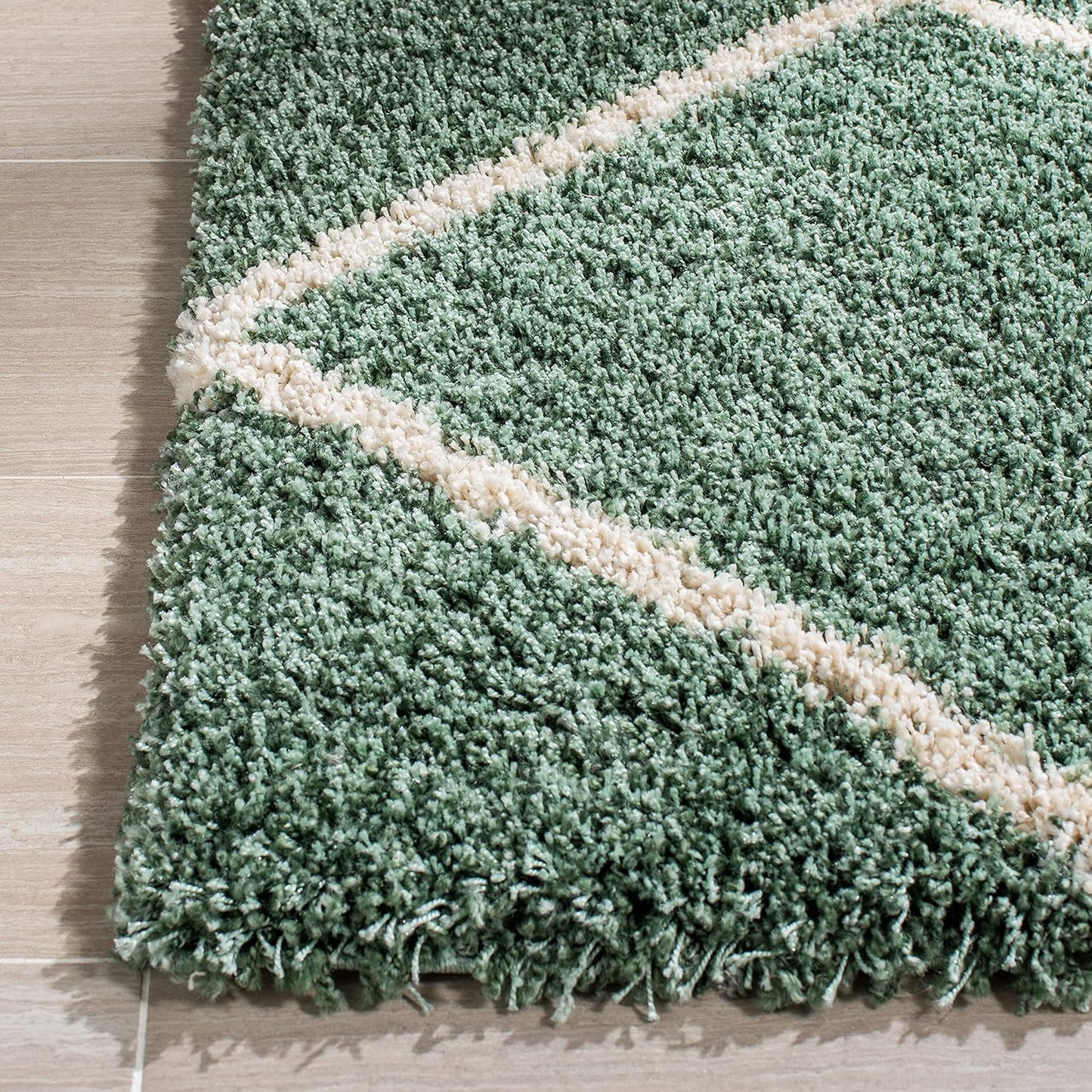 SAFAVIEH Hudson Shag Collection 7' Square Area Rug in Green & Ivory, Modern Trellis Design, Non-Shedding, Easy Care, 2-Inch Thickness, Ideal for High Traffic Areas in Living Room and Bedroom (SGH281Y)