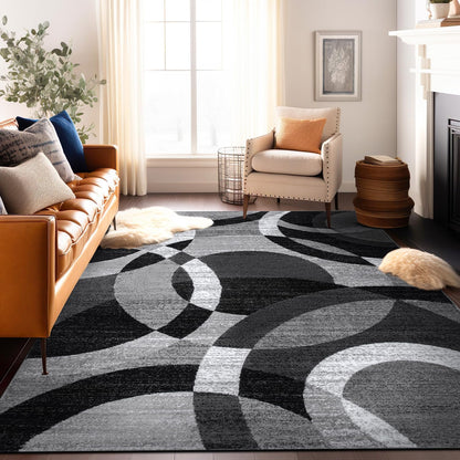 Contemporary Abstract Circles Area Rug for High Traffic Spaces - 6'6" x 9', Gray