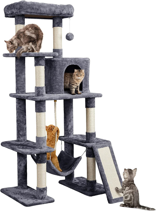 Yaheetech 63-Inch Large Cat Tree for Heavy Cats up to 22 lbs, Stable Design with Condo and Hammock, Space-Saving Solution for Indoor Multi-Pet Homes, Reduces Furniture Scratching