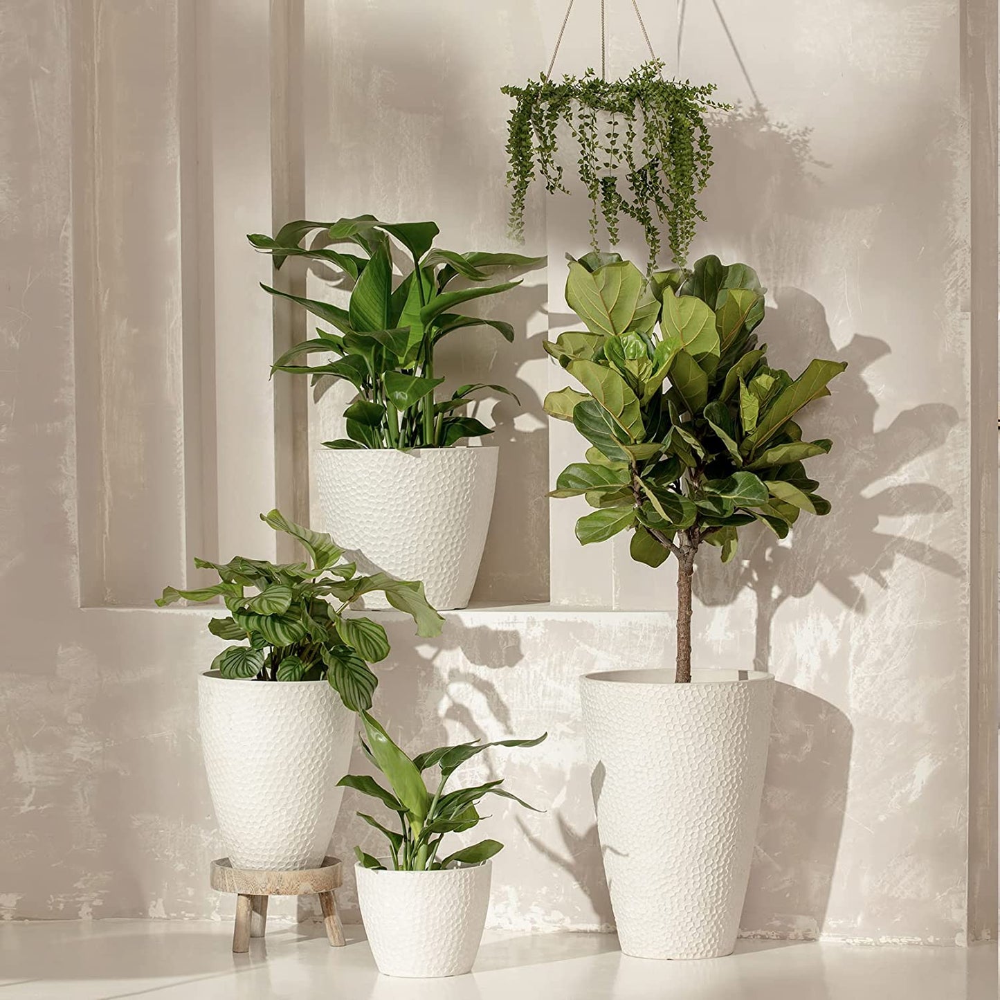 14-Inch Large Modern White Honeycomb Planter for Indoor and Outdoor House Plants