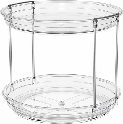 2-Tier Rotating Lazy Susan Turntable Organizer - 9.25'' Clear Spice Rack for Kitchen, Pantry, Bathroom, and Vanity Storage