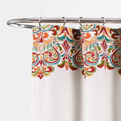 Clara 72" W x 72" L Turquoise and Tangerine Fabric Shower Curtain - Vibrant Boho Bathroom Décor