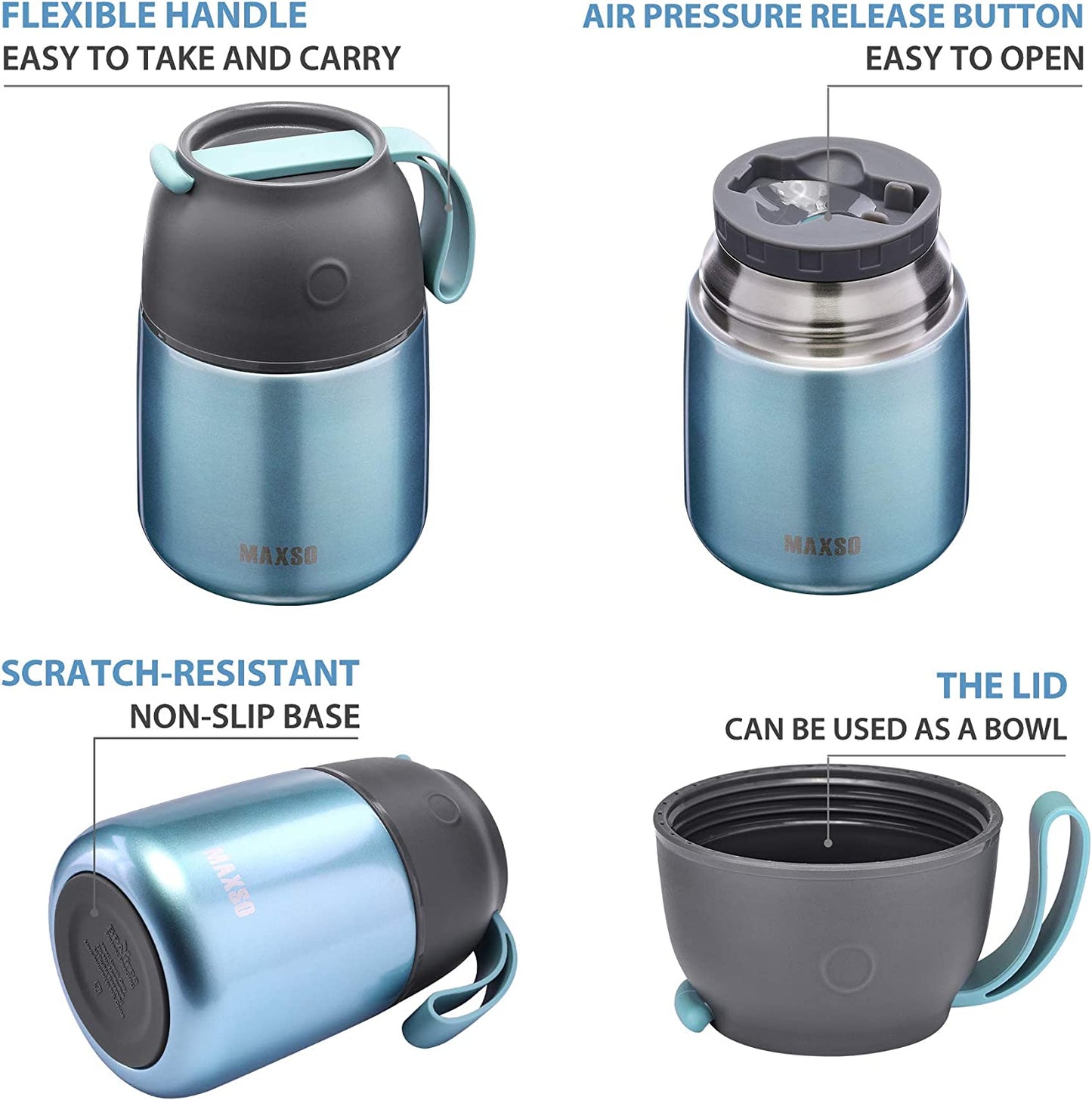 Insulated Stainless Steel Food Jar for Hot and Cold Meals, 17 oz Thermal Container with Spoon, Triple Layer Insulation, Ideal for Kids and Adults (Light Blue)