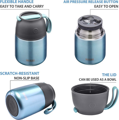 Insulated Stainless Steel Food Jar for Hot and Cold Meals, 17 oz Thermal Container with Spoon, Triple Layer Insulation, Ideal for Kids and Adults (Light Blue)