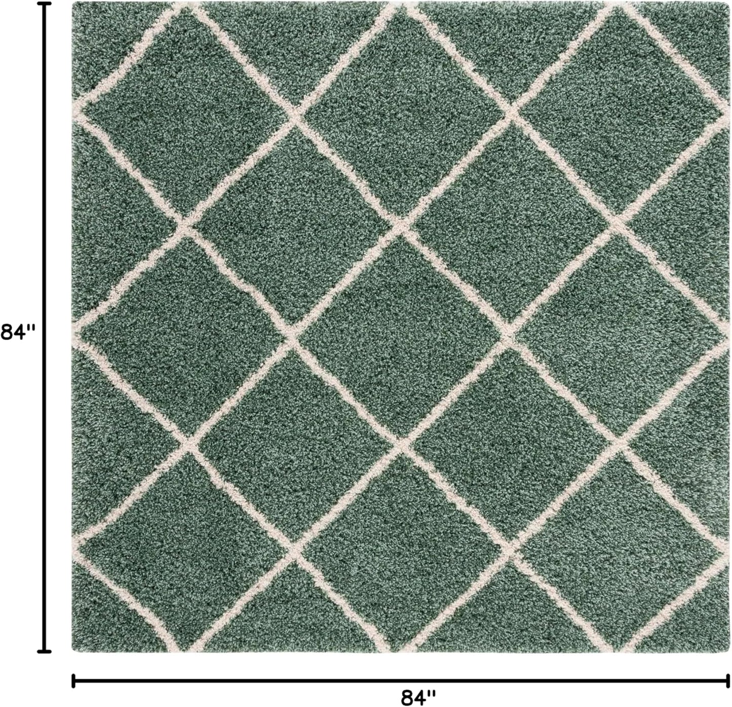 SAFAVIEH Hudson Shag Collection 7' Square Area Rug in Green & Ivory, Modern Trellis Design, Non-Shedding, Easy Care, 2-Inch Thickness, Ideal for High Traffic Areas in Living Room and Bedroom (SGH281Y)