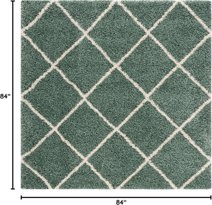 SAFAVIEH Hudson Shag Collection 7' Square Area Rug in Green & Ivory, Modern Trellis Design, Non-Shedding, Easy Care, 2-Inch Thickness, Ideal for High Traffic Areas in Living Room and Bedroom (SGH281Y)