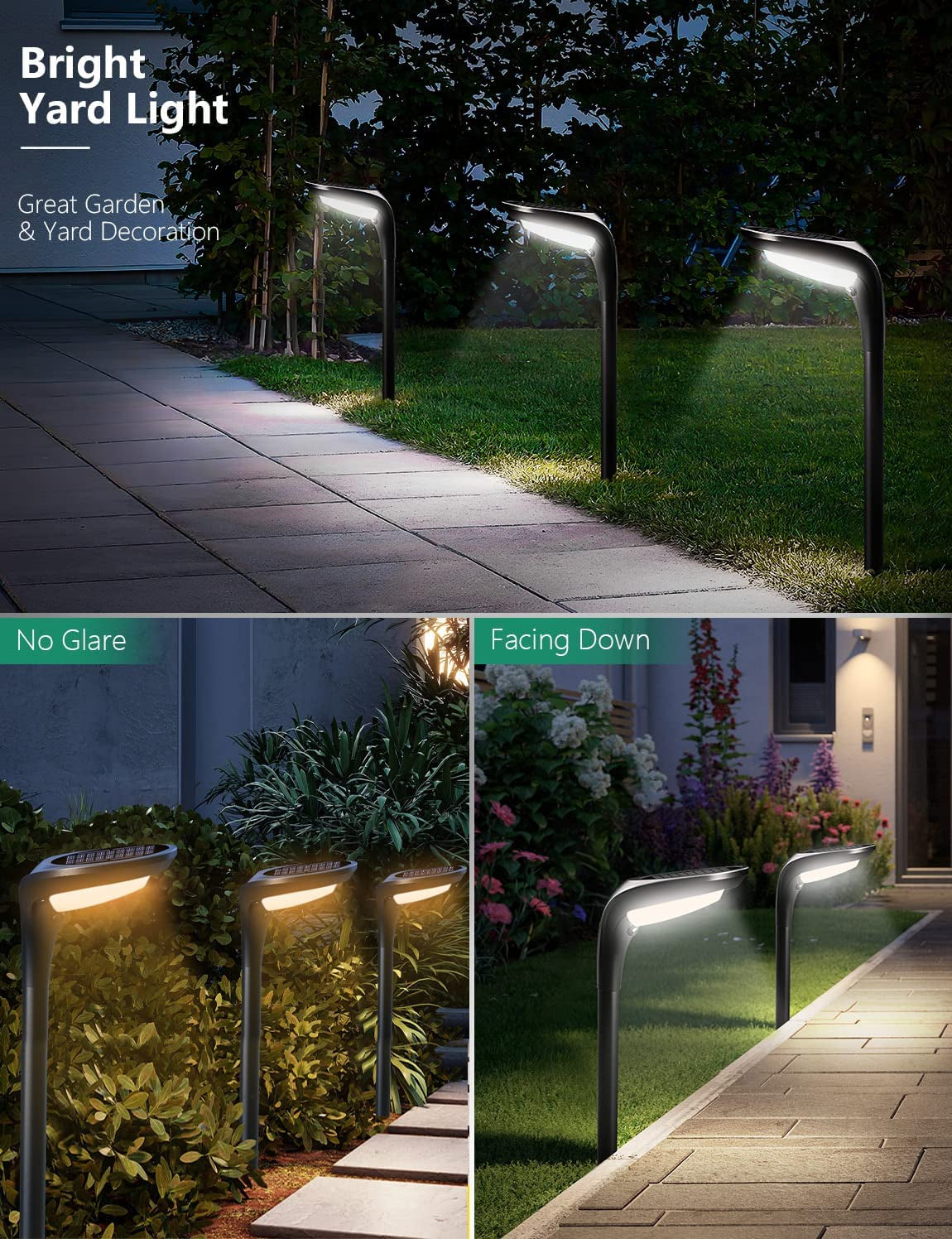 Outdoor Solar Pathway Lights - 4 Pack, 150 Lumens, Waterproof IP65, Dual Color Modes for Landscape, Walkway, Driveway, Garden, and Patio