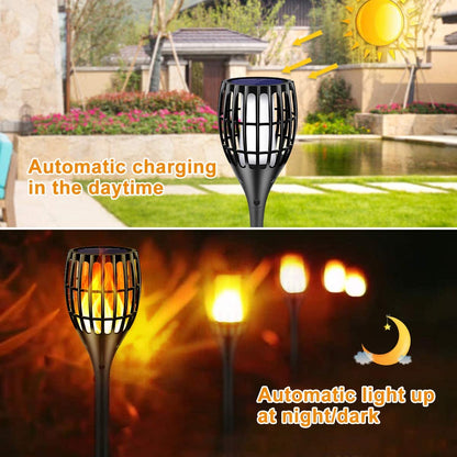 Outdoor Solar Torch Lights, 43" Flickering Flame Design, Waterproof Landscape Lighting with Dusk to Dawn Auto On/Off Feature, Ideal for Yards, Patios, and Driveways, Set of 4
