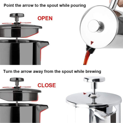 French Press Coffee Maker - 304 Stainless Steel Insulated Coffee Press with 2 Extra Screens, 12 Oz (0.35 Litre), Silver