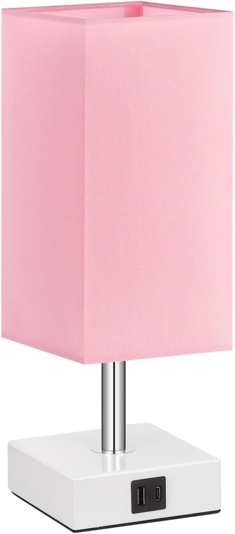 Touch Control Table Lamp with Dual USB Charging Ports, 3-Way Touch Functionality, Ideal for Bedrooms and Living Rooms, Pink Shade with White Base, Includes LED Bulb
