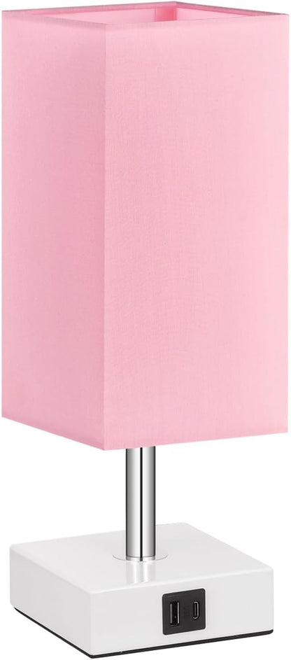 Touch Control Table Lamp with Dual USB Charging Ports, 3-Way Touch Functionality, Ideal for Bedrooms and Living Rooms, Pink Shade with White Base, Includes LED Bulb