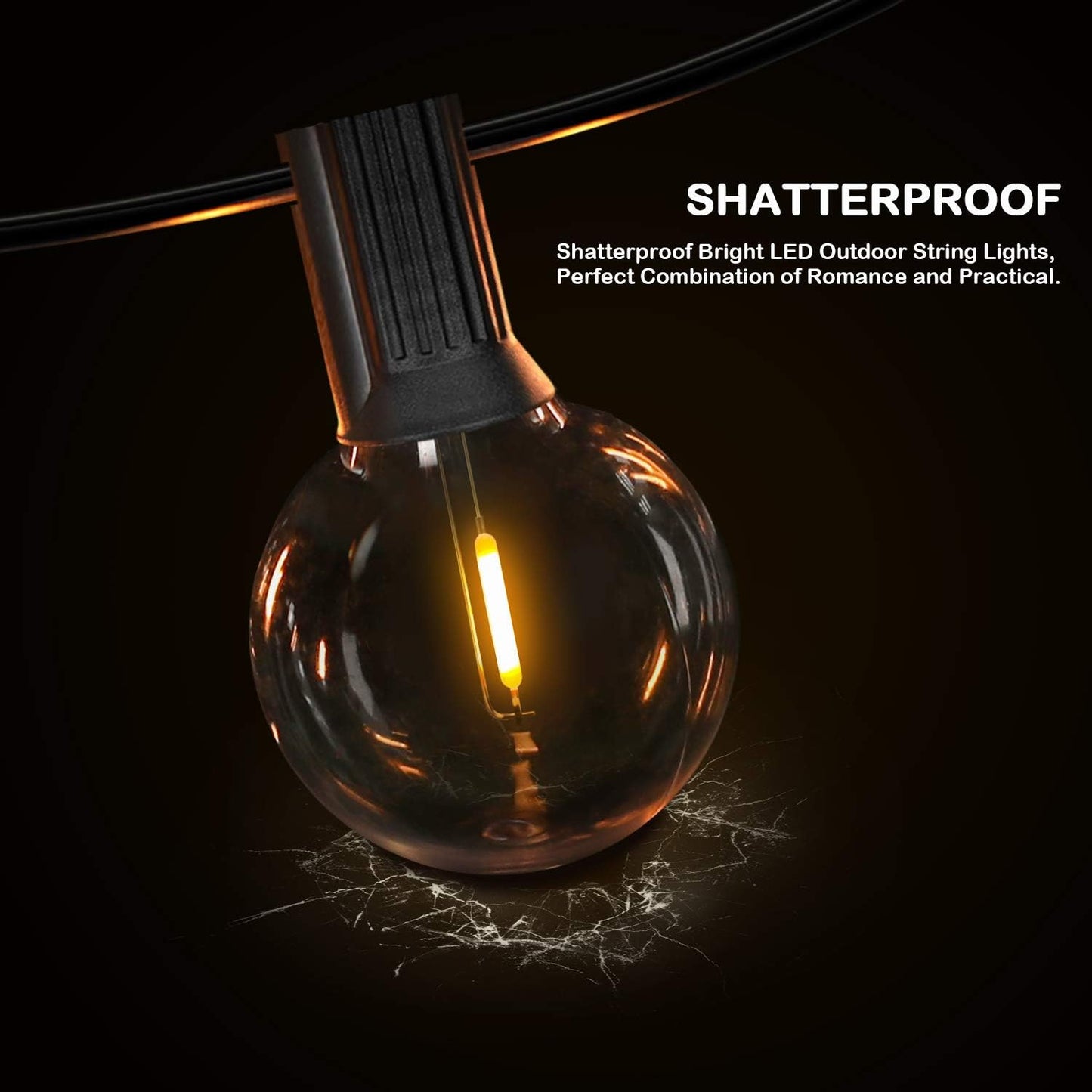 50FT Shatterproof LED G40 Globe String Lights with 52 Dimmable Edison Bulbs - Waterproof Outdoor Patio Lighting for Weddings, Parties, and Cafes