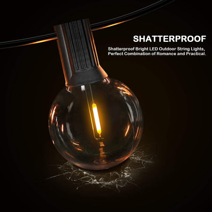 50FT Shatterproof LED G40 Globe String Lights with 52 Dimmable Edison Bulbs - Waterproof Outdoor Patio Lighting for Weddings, Parties, and Cafes