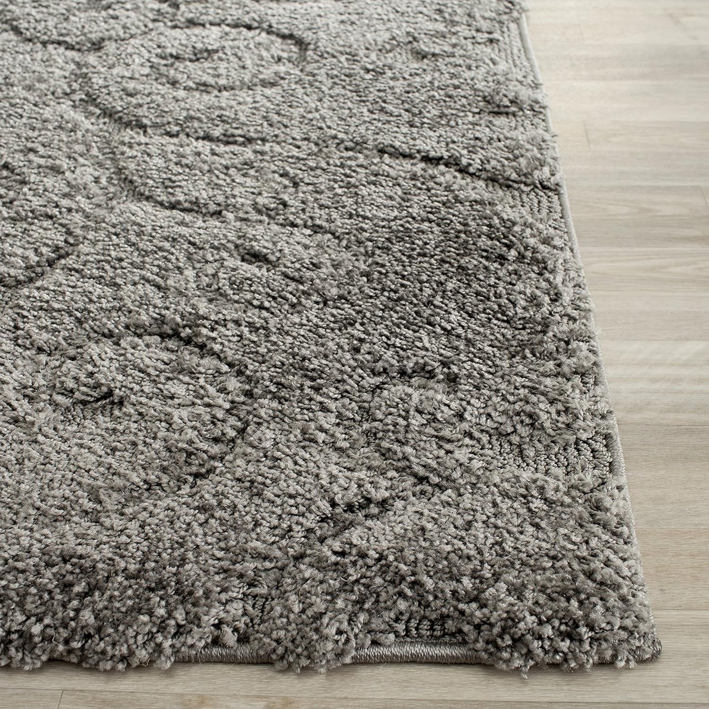 SAFAVIEH Florida Shag Collection 6'7" Square Area Rug in Grey with Scroll Design, Non-Shedding, Easy to Clean, High-Low Plush Pile, Perfect for Living Room, Bedroom, and Dining Areas (SG455-8013)