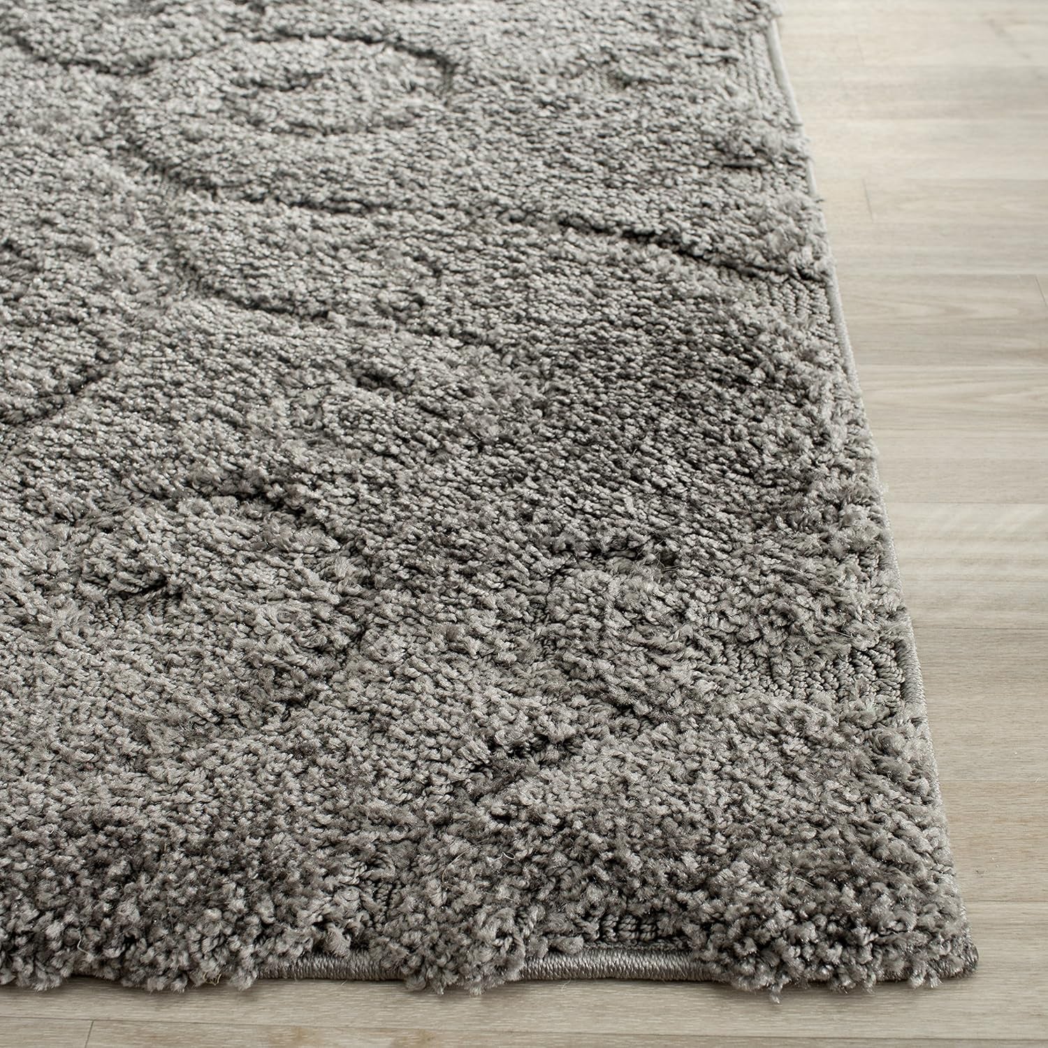 SAFAVIEH Florida Shag Collection 6'7" Square Area Rug in Grey with Scroll Design, Non-Shedding, Easy to Clean, High-Low Plush Pile, Perfect for Living Room, Bedroom, and Dining Areas (SG455-8013)