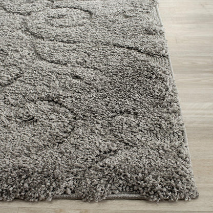 SAFAVIEH Florida Shag Collection 6'7" Square Area Rug in Grey with Scroll Design, Non-Shedding, Easy to Clean, High-Low Plush Pile, Perfect for Living Room, Bedroom, and Dining Areas (SG455-8013)
