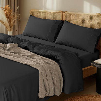 1000 Thread Count 100% Egyptian Cotton Twin Sheet Set, 3-Piece Deep Pocket Bedding Set, 16" Soft and Comfortable for All Seasons (Black)