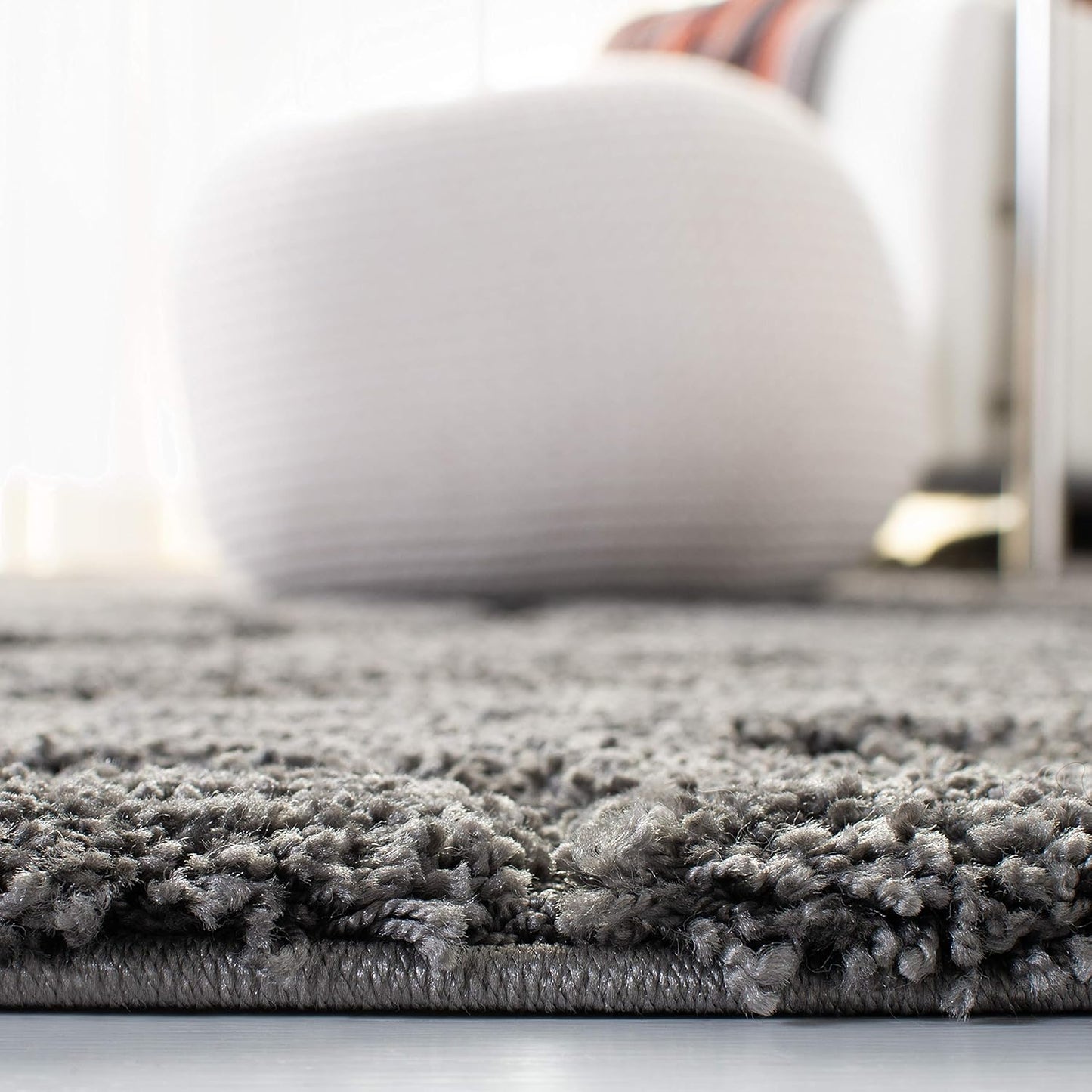 SAFAVIEH Florida Shag Collection 6'7" Square Area Rug in Grey with Scroll Design, Non-Shedding, Easy to Clean, High-Low Plush Pile, Perfect for Living Room, Bedroom, and Dining Areas (SG455-8013)