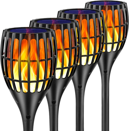 Outdoor Solar Torch Lights, 43" Flickering Flame Design, Waterproof Landscape Lighting with Dusk to Dawn Auto On/Off Feature, Ideal for Yards, Patios, and Driveways, Set of 4