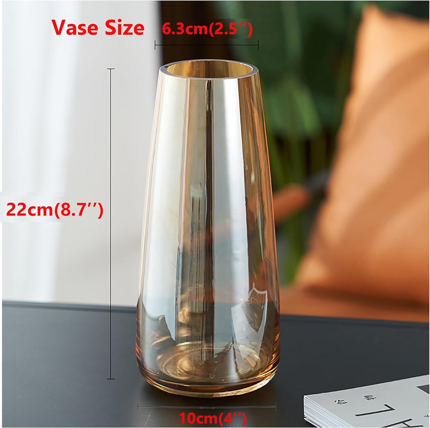Contemporary Amber Crystal Glass Vase for Home and Office Decor