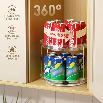 2-Tier Rotating Lazy Susan Turntable Organizer - 9.25'' Clear Spice Rack for Kitchen, Pantry, Bathroom, and Vanity Storage