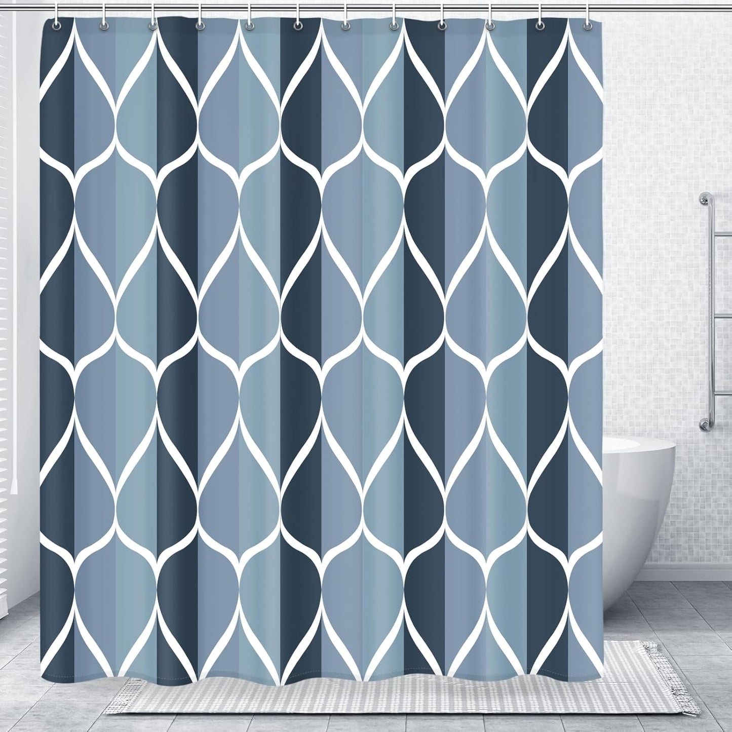 Aegean Blue Waterproof Polyester Bath Shower Curtain, 54" W x 72" H, Quick-Drying Heavyweight Design, Stall Size, Machine Washable with 8 Hooks