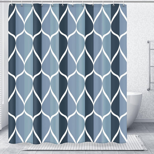 Aegean Blue Waterproof Polyester Bath Shower Curtain, 54" W x 72" H, Quick-Drying Heavyweight Design, Stall Size, Machine Washable with 8 Hooks