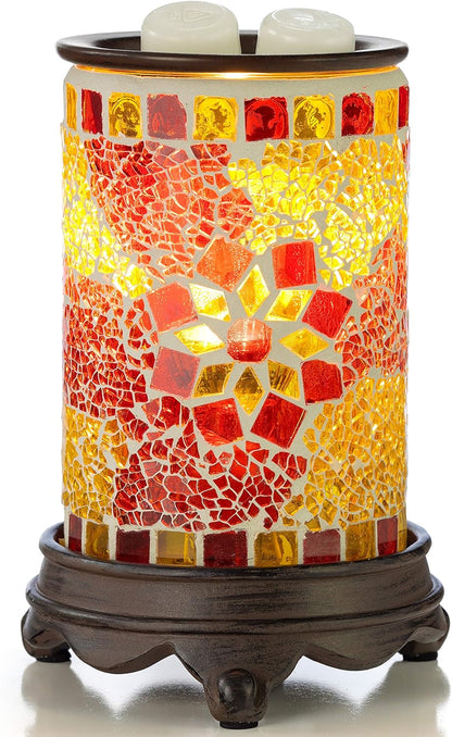 Wall Plug-In Mosaic Glass Wax Warmer in Ruby and Gold for Scented Wax, Essential Oils, and Candle Melts with Night Light Function