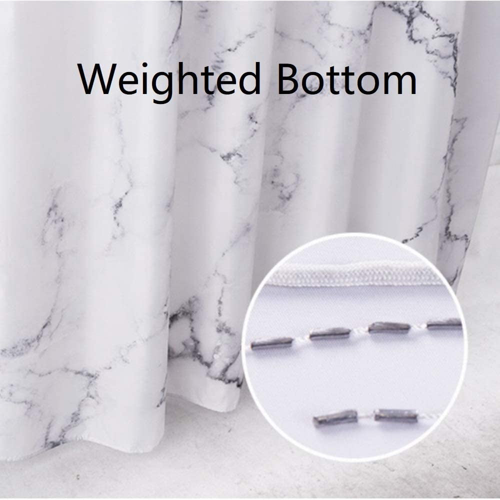 Grey and White Marble Fabric Shower Curtain with Hooks, Unique 3D Print Design, Waterproof with Reinforced Metal Grommets, Standard Size 72x72 Inches