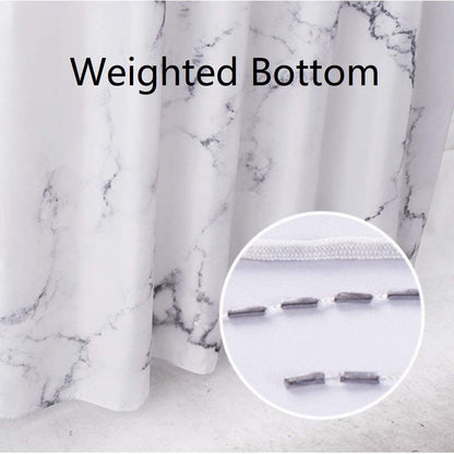 Grey and White Marble Fabric Shower Curtain with Hooks, Unique 3D Print Design, Waterproof with Reinforced Metal Grommets, Standard Size 72x72 Inches