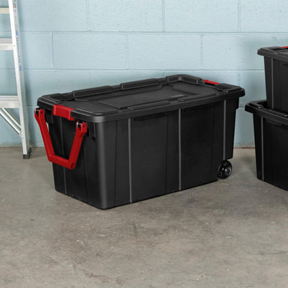 Sterilite 40GA Wheeled Black Tote with Indented Design, Model 14699002